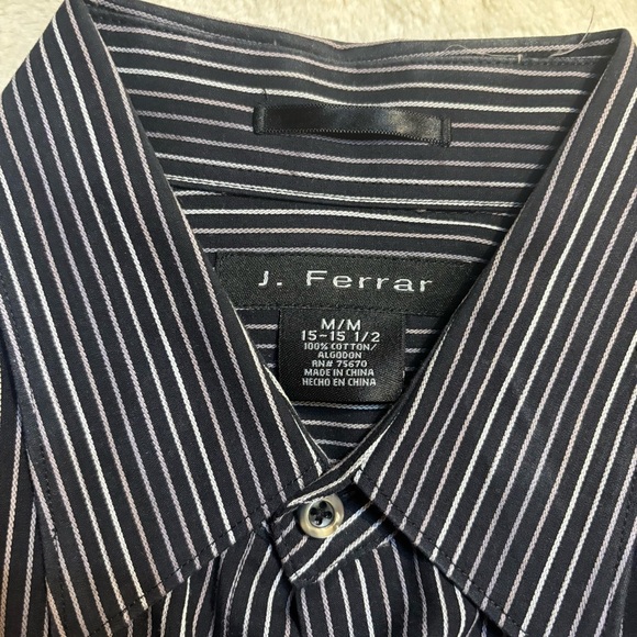 J. Ferrar Men's Shirt Medium 15-15 1/2 Black Silver Striped 100% Cotton Classy - Picture 5 of 12